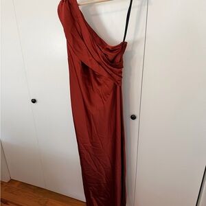 Dessy Bridesmaids One-Shoulder Gown in Auburn moon